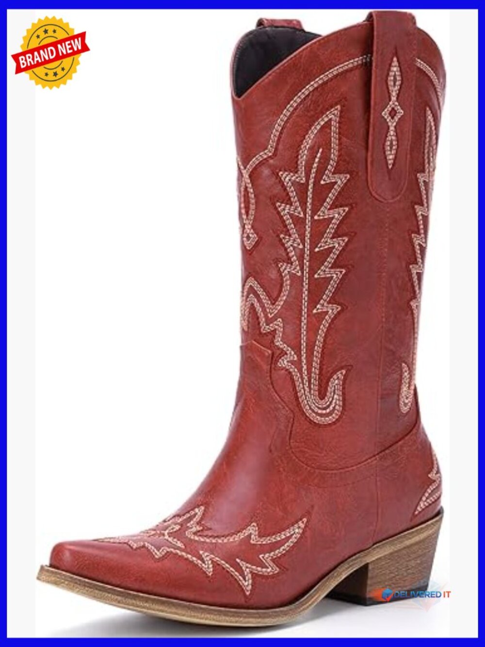 Women's Pointed-Toe Chunky Heel Western Cowboy Boots with Embroidery